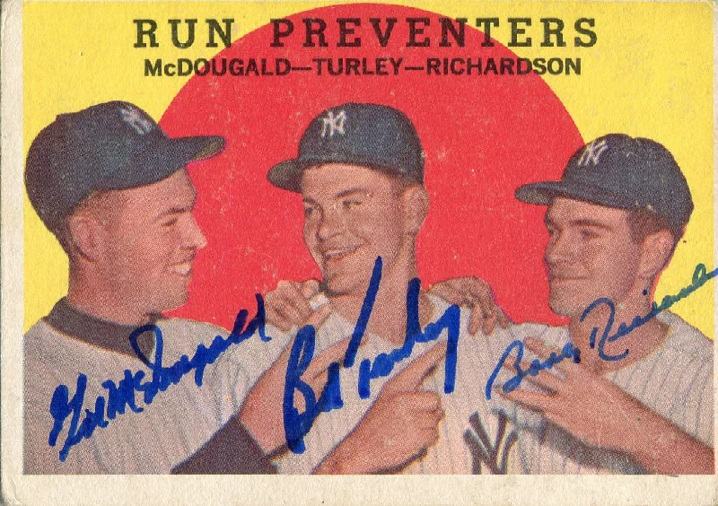 Gil McDougald, Bob Turley & Bobby Richardson Autographed 1959 Topps Card