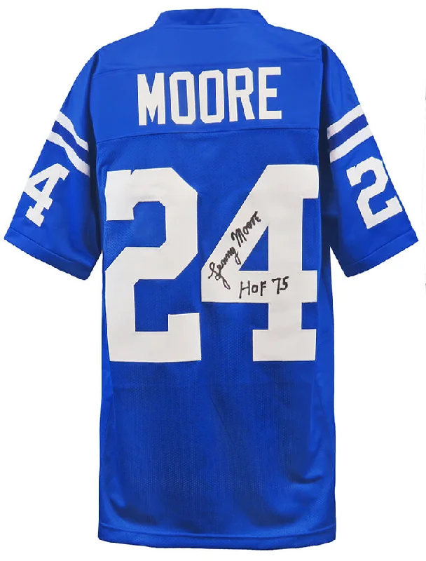 Lenny Moore Signed Blue Throwback Custom Football Jersey w/HOF 75